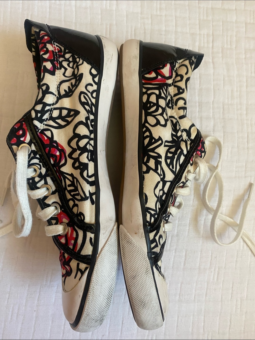 COACH Cream Canvas Sneakers with Black and Red Floral Motif - Picture 3 of 9